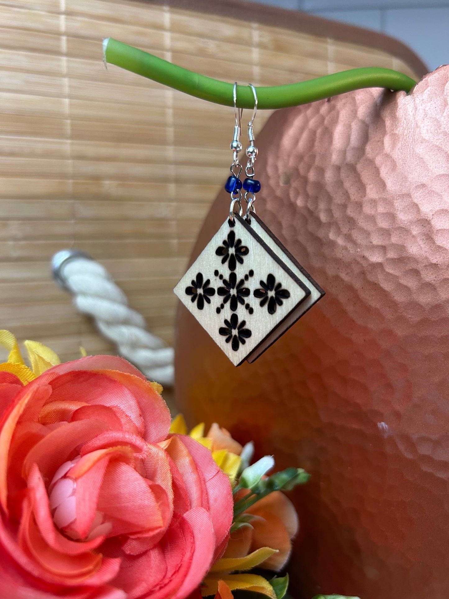 Square Flower Cutout Dangles