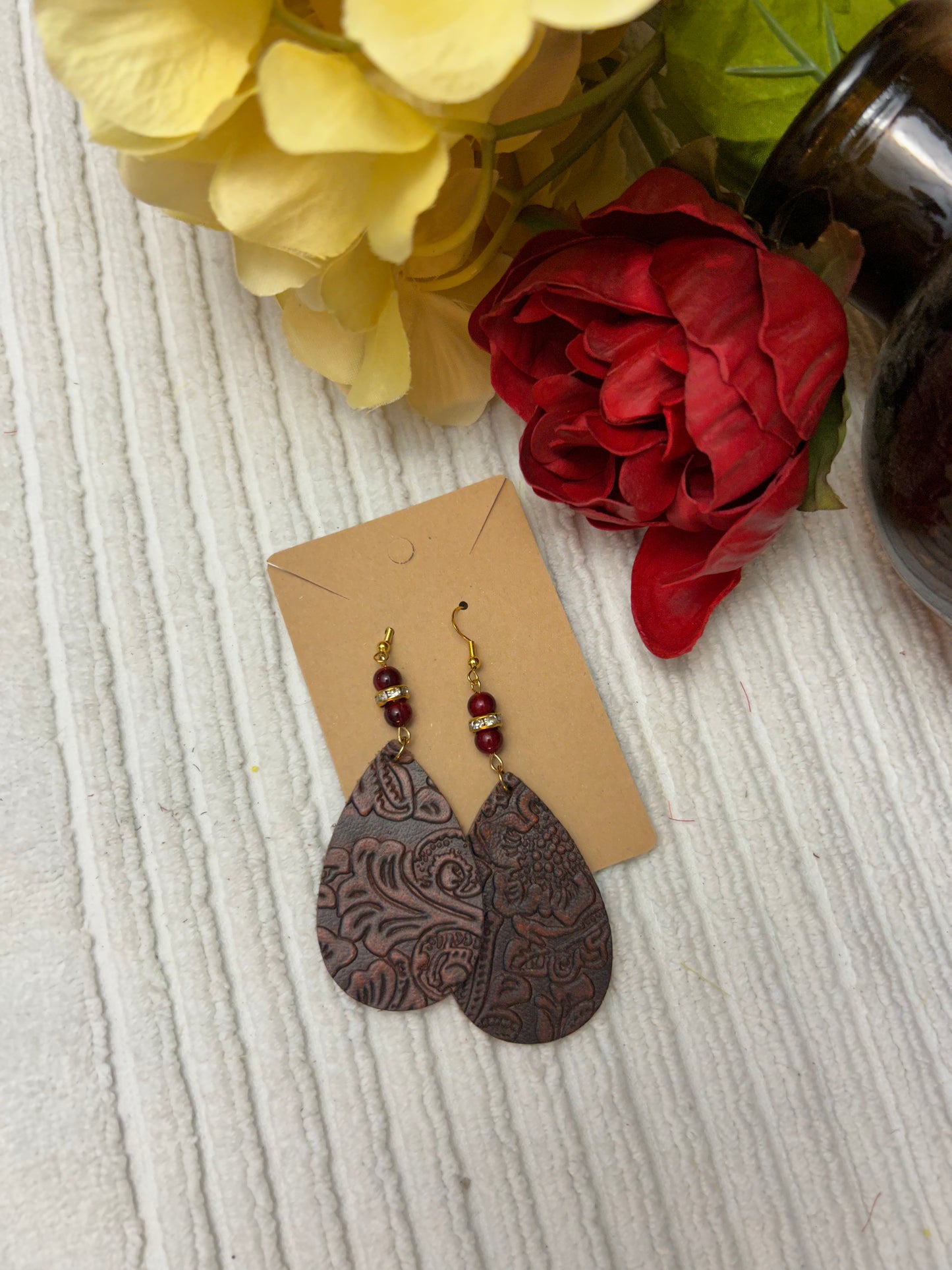 Genuine leather teardrop earrings