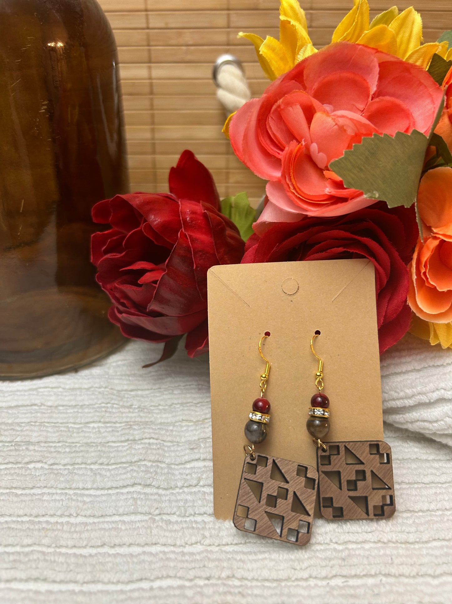 Patterned Walnut Earrings