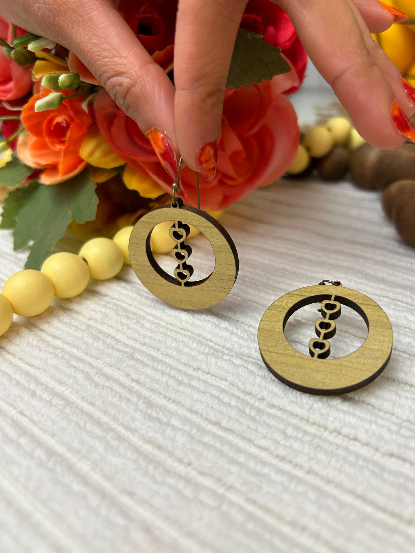 Three Heart Circle Earrings