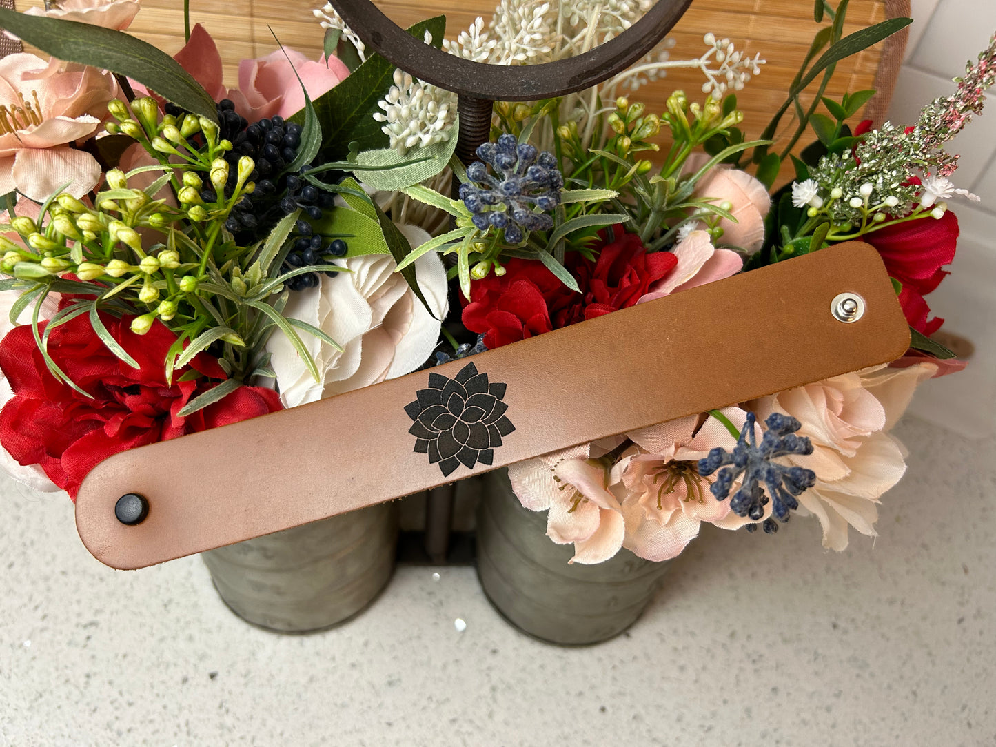 Flower Engraved Leather Bracelet