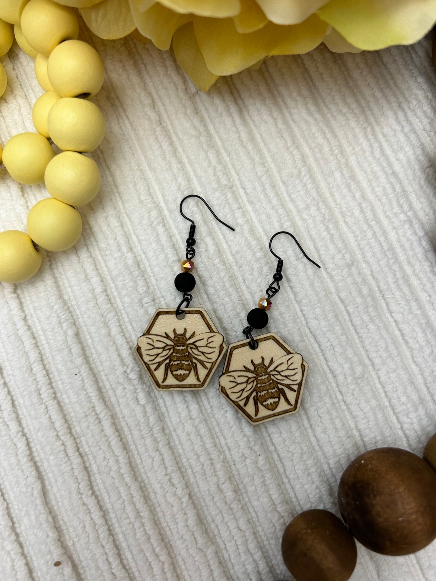 Engraved Bee Dangle Earrings