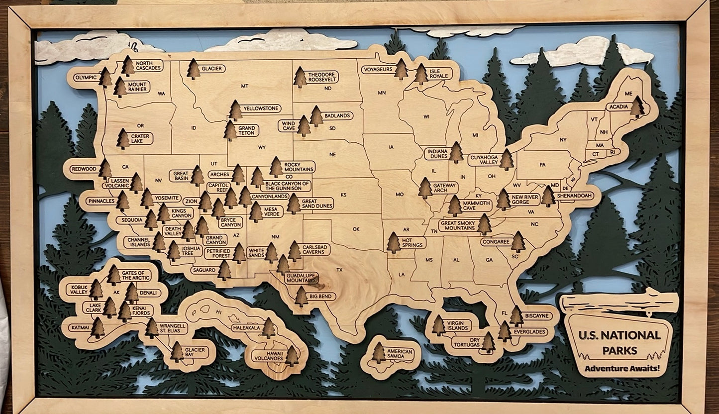 US National Parks Tracker Map MDF