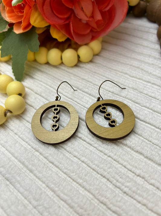 Three Heart Circle Earrings