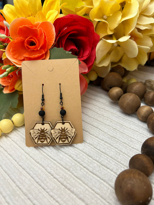 Engraved Bee Dangle Earrings